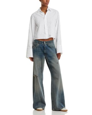 Low Rise Wide Jeans in Grey Blue