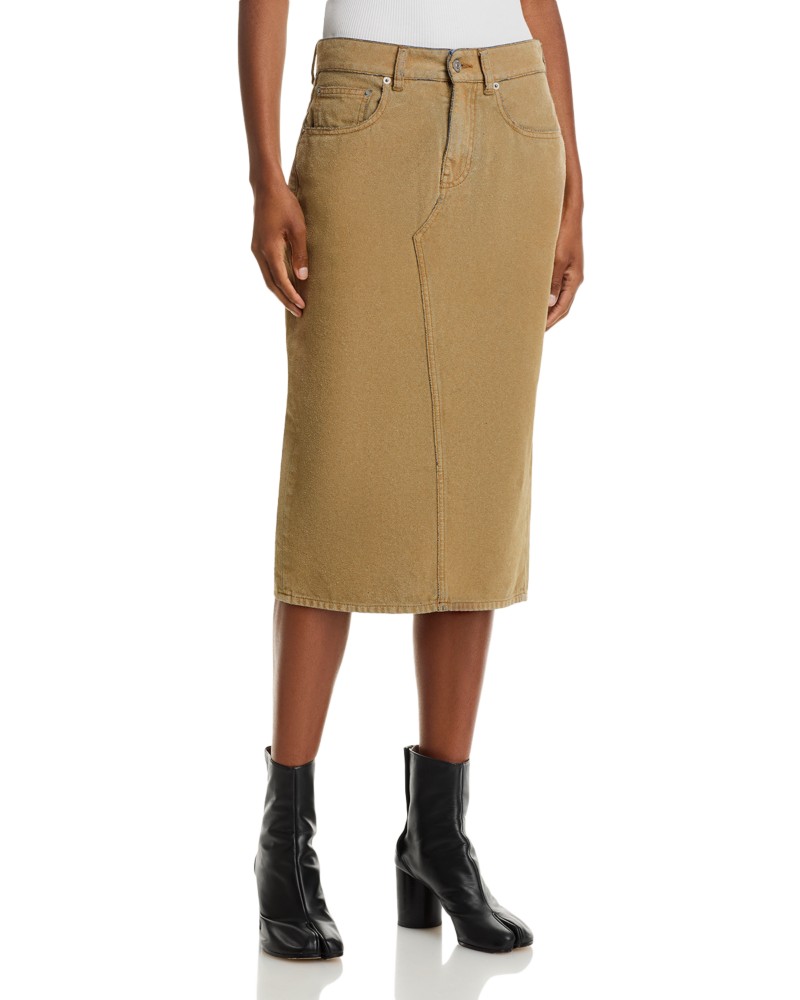 MM6 Maison Margiela Coated Midi Skirt in Sandy/Beig