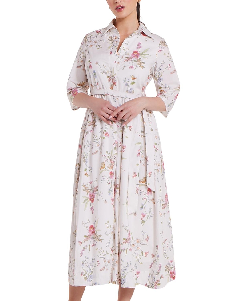 Hermoza Francesca Collared Belted Maxi Dress In Multi