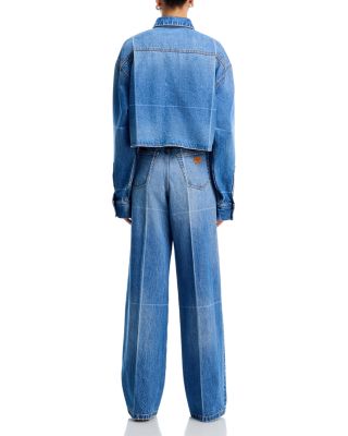 Cropped Denim Button Down Jacket & Faded Straight Leg Jeans