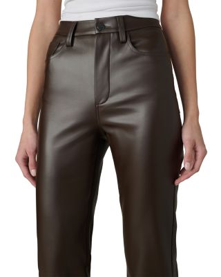 The Lyra Slim Faux Leather Jeans in Dark Chocolate