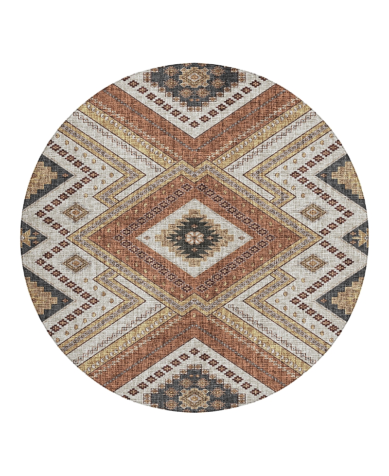 Dalyn Rug Company Dalyn Portico Washable Po5 Round Area Rug, 8' X 8' In Brown