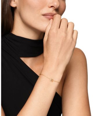 Petite Pav&eacute; Initial Chain Bracelet in 18K Yellow Gold with Diamond