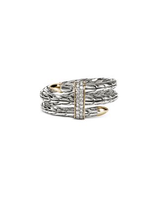 Sterling Silver & 14K Yellow Gold Diamond Spear Triple Tier Ring