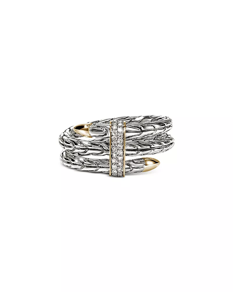 John Hardy Sterling Silver & 14K Yellow Gold Diamond Spear Triple Tier Ring