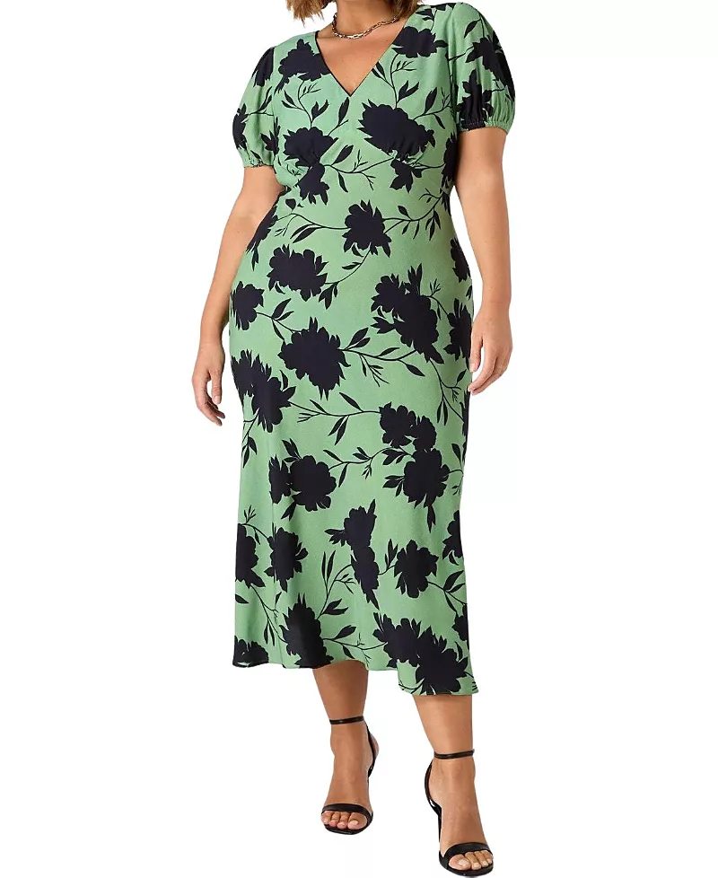 Live Unlimited Floral Print Puff Sleeve Midi Dress