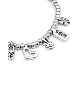 Sterling Silver-Plated Beaded Bracelet With Charms