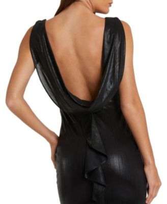  Metallic Cowl Back Column Gown