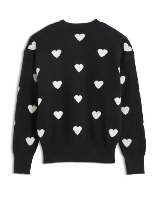 Girls' Knitted Crewneck Pullover Heart Shaped Jacquard Cashmere Sweater, Big Kid - Exclusive