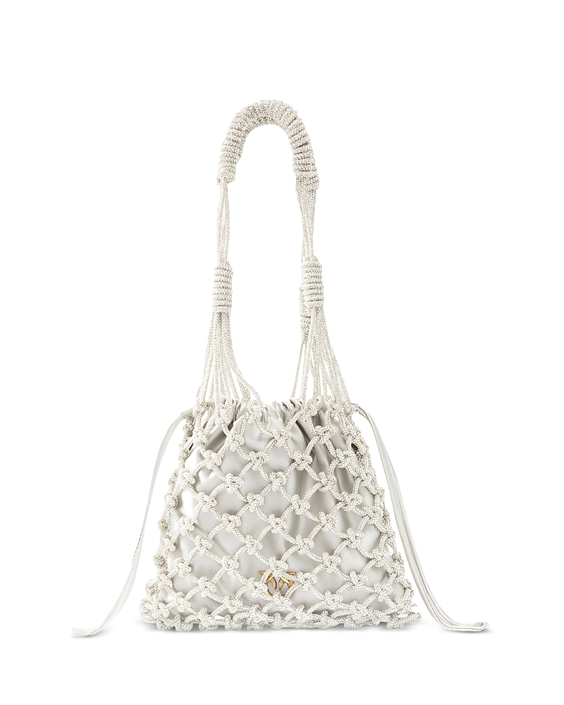 Pinko Mini Crystal Bucket Bag In White