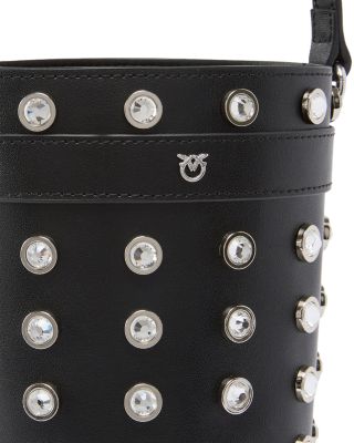 Mini Crystal Studded Leather Bucket Bag