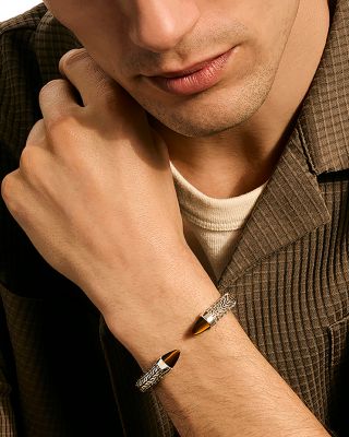 Men's Sterling Silver Tiger Eye Spear 50 Flex Cuff