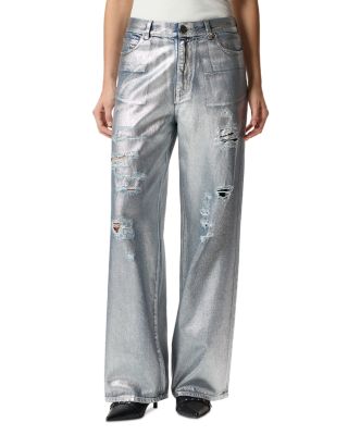 Lauryn Loose Coated Jeans in Laminated Silver
