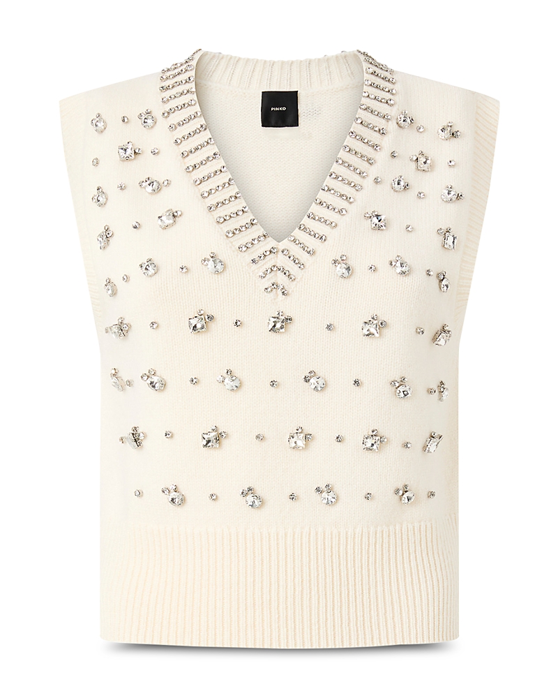 Pinko White Rhinestone Knitted Vest In White