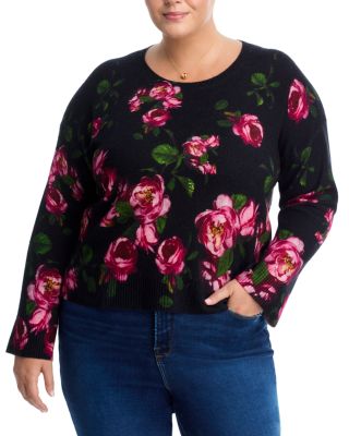 100% Cashmere Peony Printed Crewneck Sweater - Exclusive