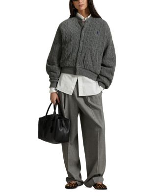 Cable Knit Wool Cashmere Bomber Jacket  