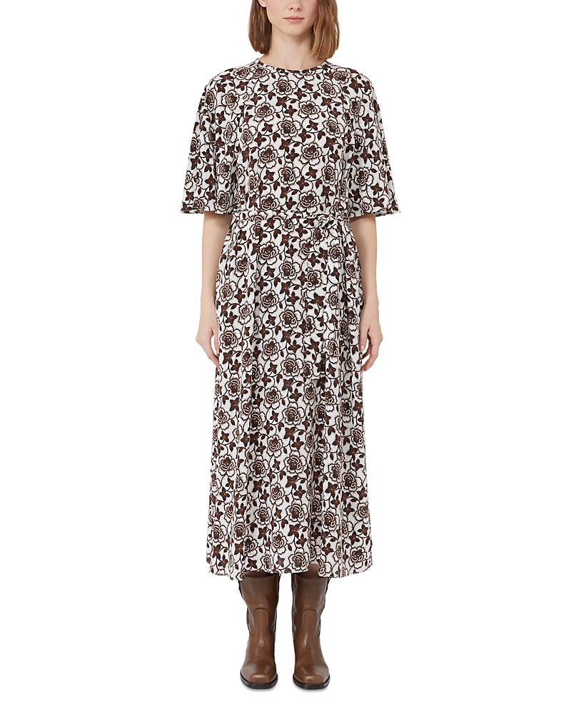 Weekend Max Mara Floral-print Short-sleeve Midi Dress In Brown