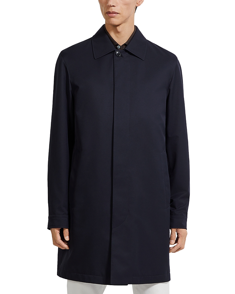 Zegna Water Repellent Microfiber Twill Raincoat In Blue