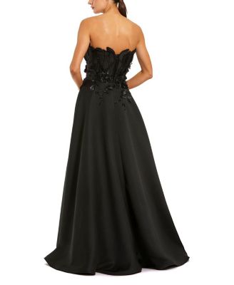 Strapless Satin Floral Beaded Embellished Ballgown