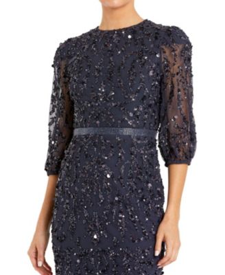 Sequined Elbow Sleeve Gown