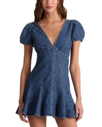 aureta denim puff sleeve dress Aureta. Celia Denim Mini Dress in Blue Dawn