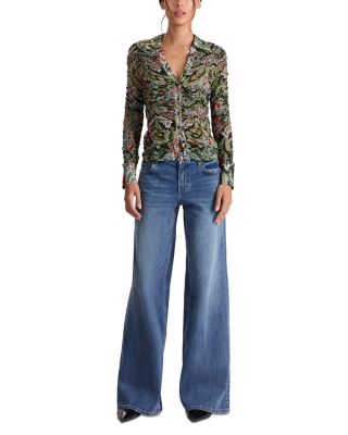 Portia Paisley Ruched Mesh Top