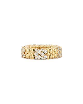 18K Yellow Gold Cashmere Diamond Beaded Stretch Ring