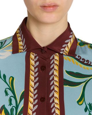 Silk Printed Button Front Blouse