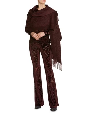 Wool Paisley Fringe Trim Hooded Scarf
