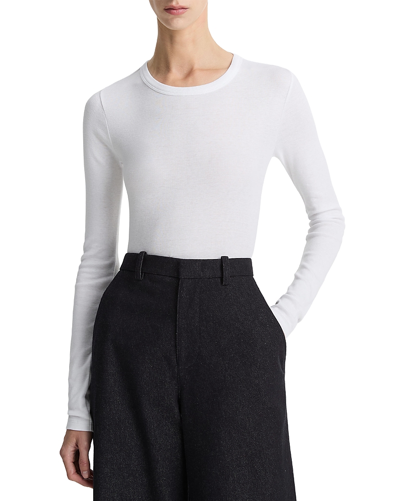 Vince Essential Long Sleeve Crewneck Tee In White