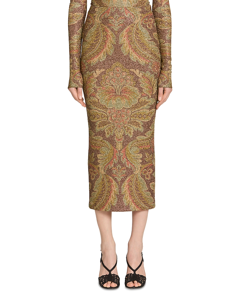Etro Jersey Floral Motif Midi Skirt In Brown In Multi