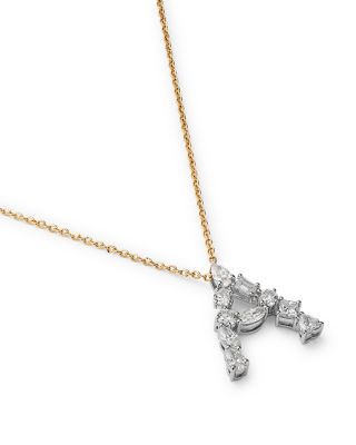 Luxe Collection Certified Mixed Cut Lab Grown Diamond Initial Pendant Necklace in 14K White & Yellow Gold, 0.5 tcw