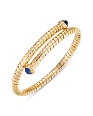 Trisolina Diamond & Sapphire Bypass Bangle in 18K Yellow Gold