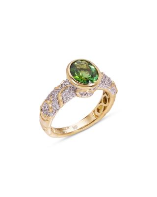 Ondine Solitaire Green Tourmaline & Diamond Ring in 18K Yellow Gold
