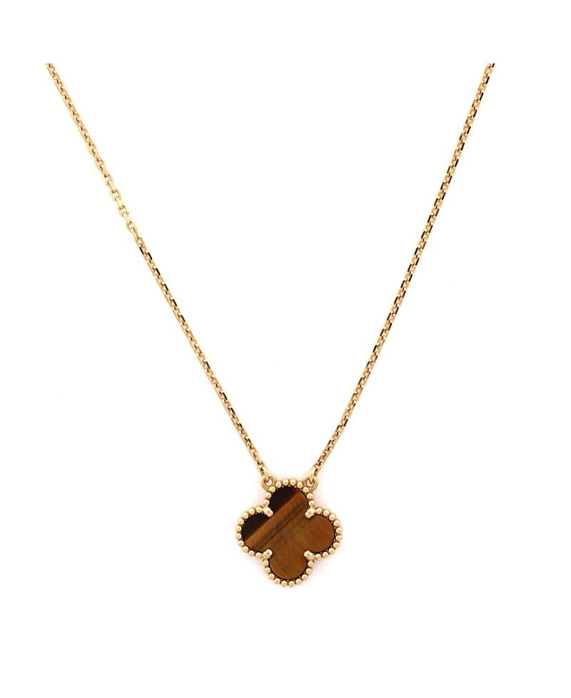 Pre-owned Pre-owned Van Cleef & Arpels Van Cleef & Arpels Vintage Alhambra Pendant Necklace 18k Gold And Tiger Eye