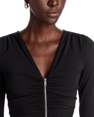 Zip Front Ruched Midi Dress