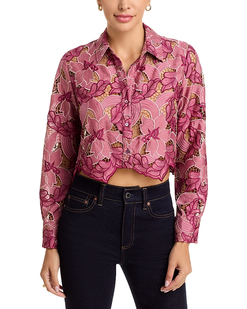 L Agence Akemi Cropped Lace Blouse In Pink
