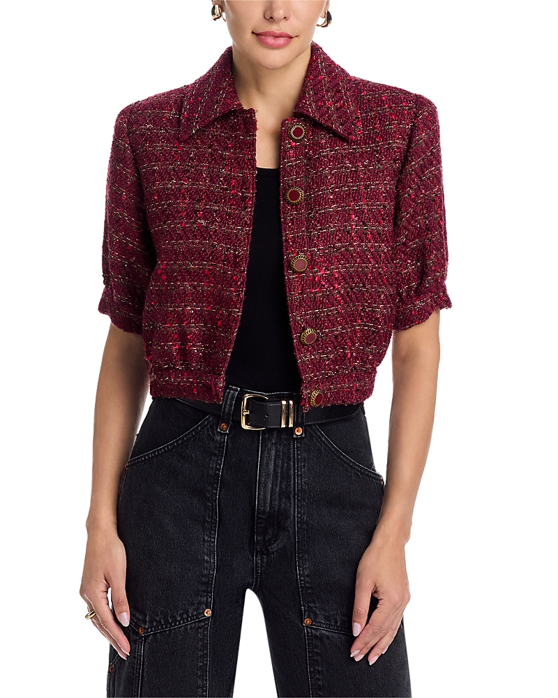 L Agence Cove Cropped Tweed Jacket In Red