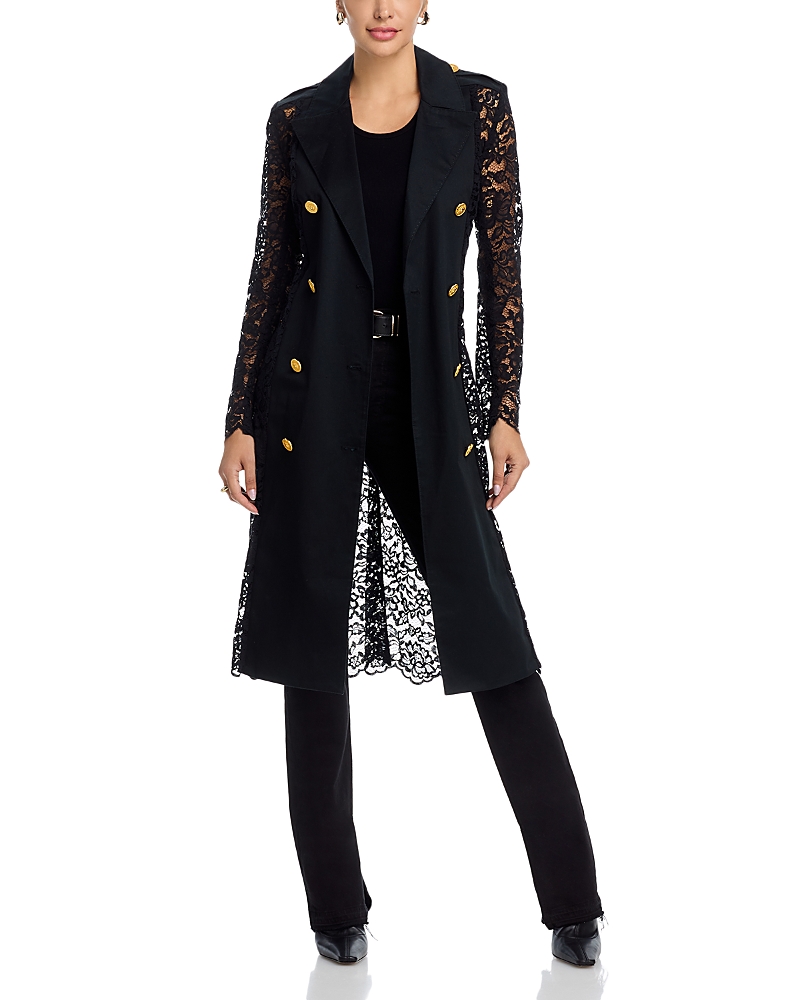 L'agence Amata Belted Lace Trench Coat In Black