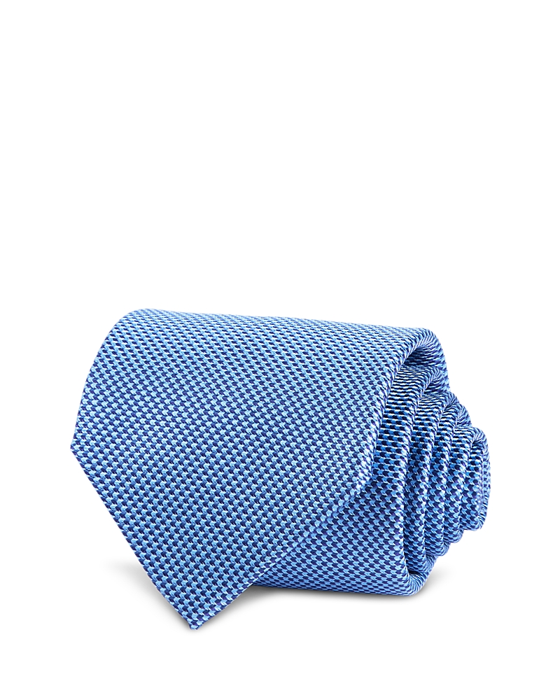 David Donahue Micro Geo Pattern Silk Classic Tie In Blue