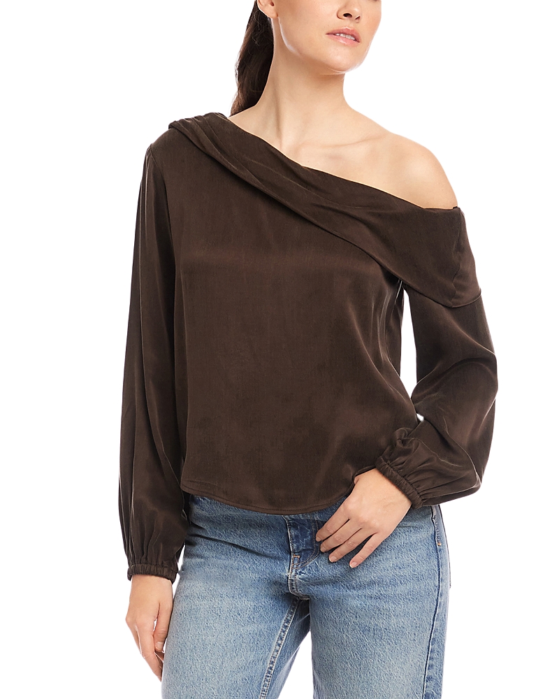 Fifteen Twenty Marisa One-shoulder Satin Top In Brown