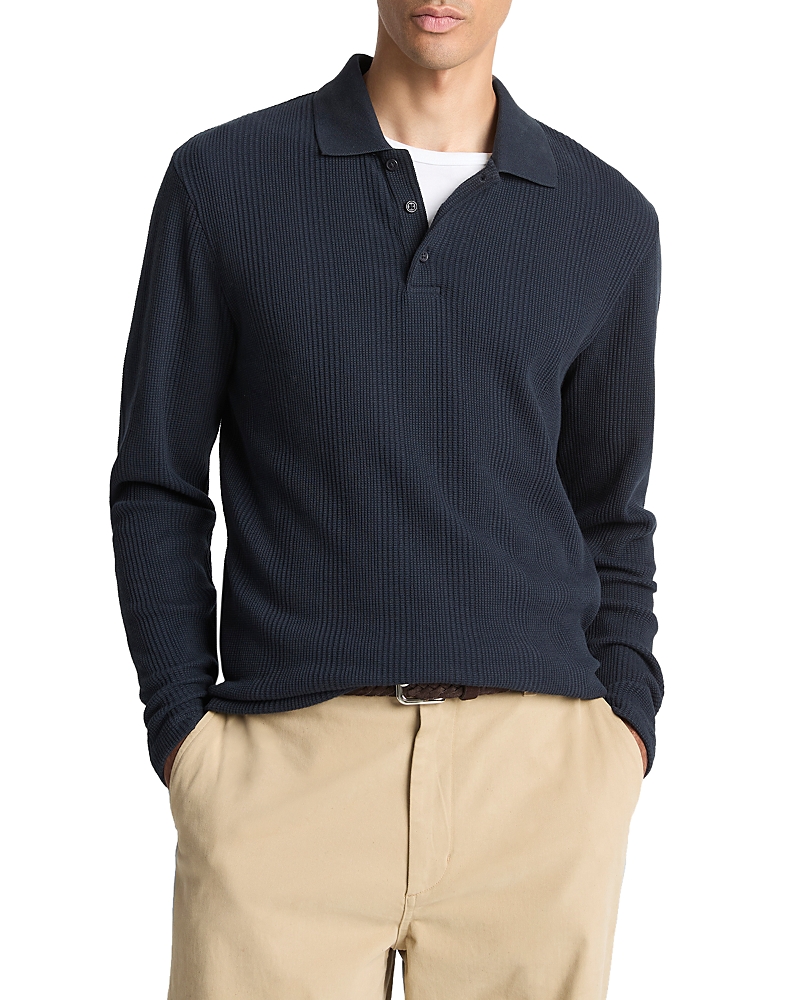 Vince Variegated Texture Long Sleeve Polo In Blue