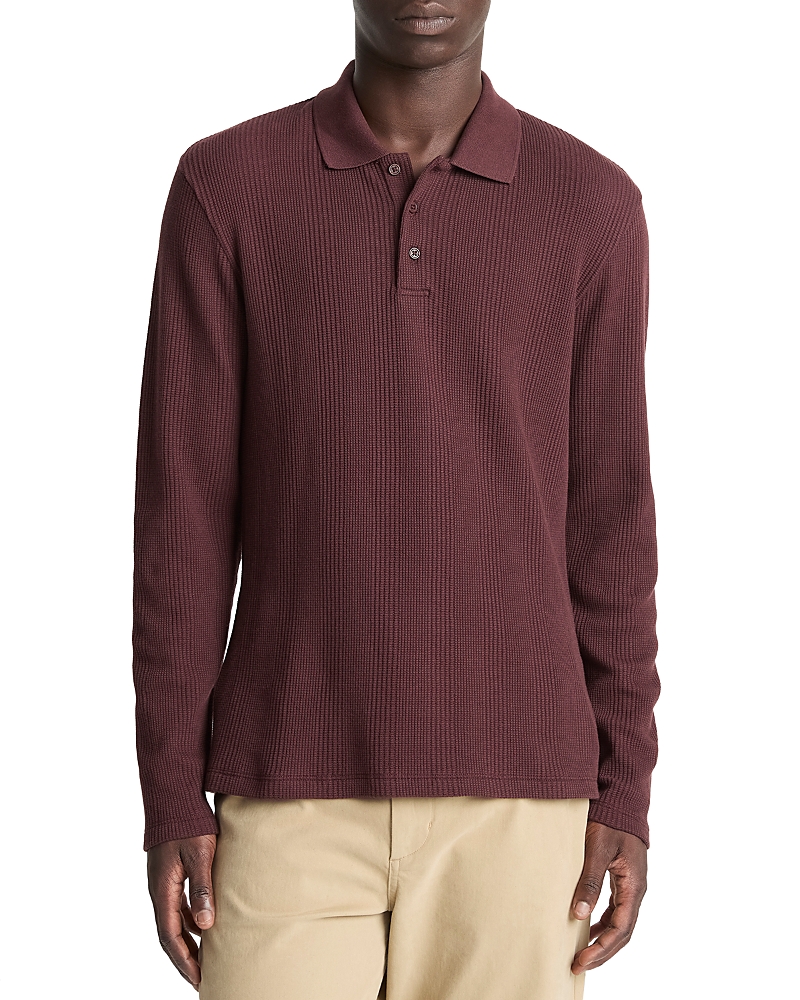 Vince Variegated Texture Long Sleeve Polo In Burgundy