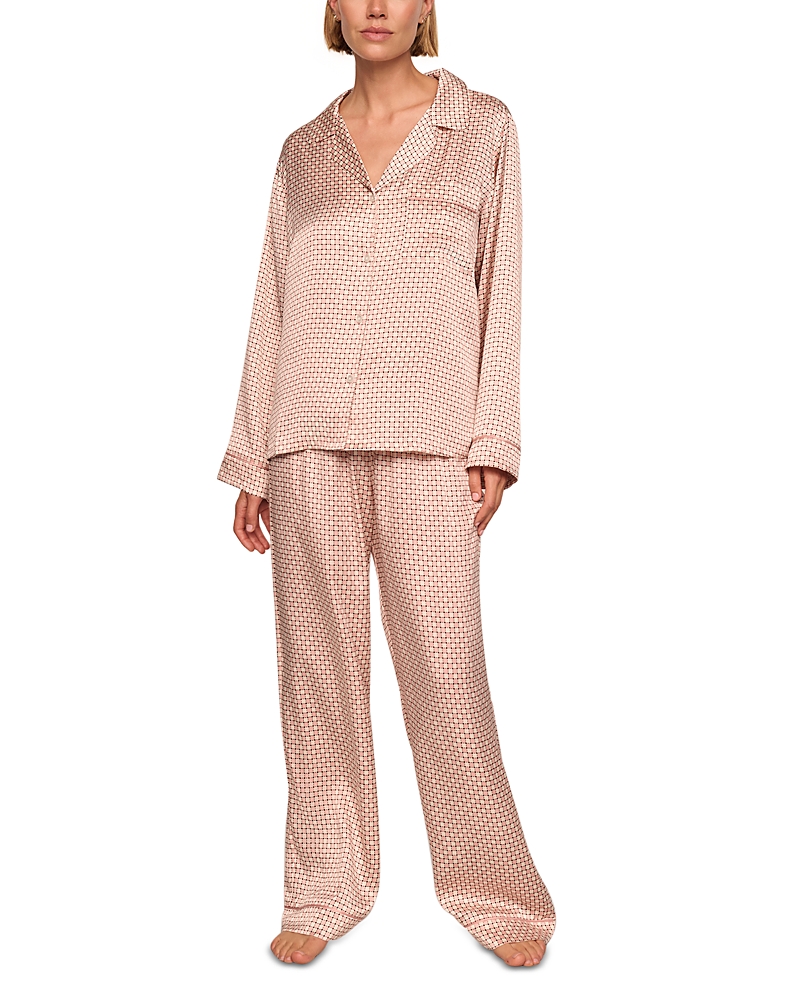 Eberjey Inez Printed Washable Silk Long Pajama Set In Brown