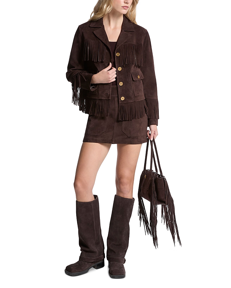 Michael Kors Fringed Suede Jacket In Brown