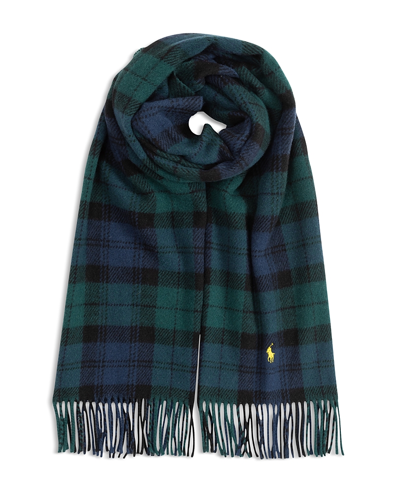 Polo Ralph Lauren Plaid Wool Twill Scarf In Black