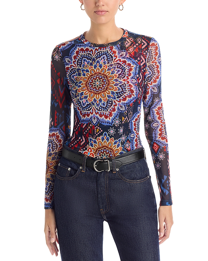Johnny Was Natalie Long-sleeve Mesh Tee In Blue