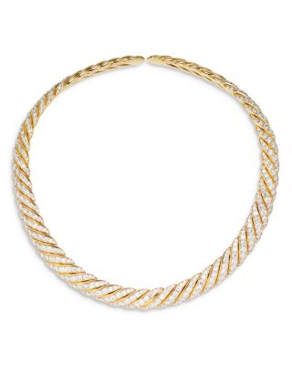 Sculpted Cable Flex Necklace in 18K Yellow Gold with Diamonds, 9.5mm