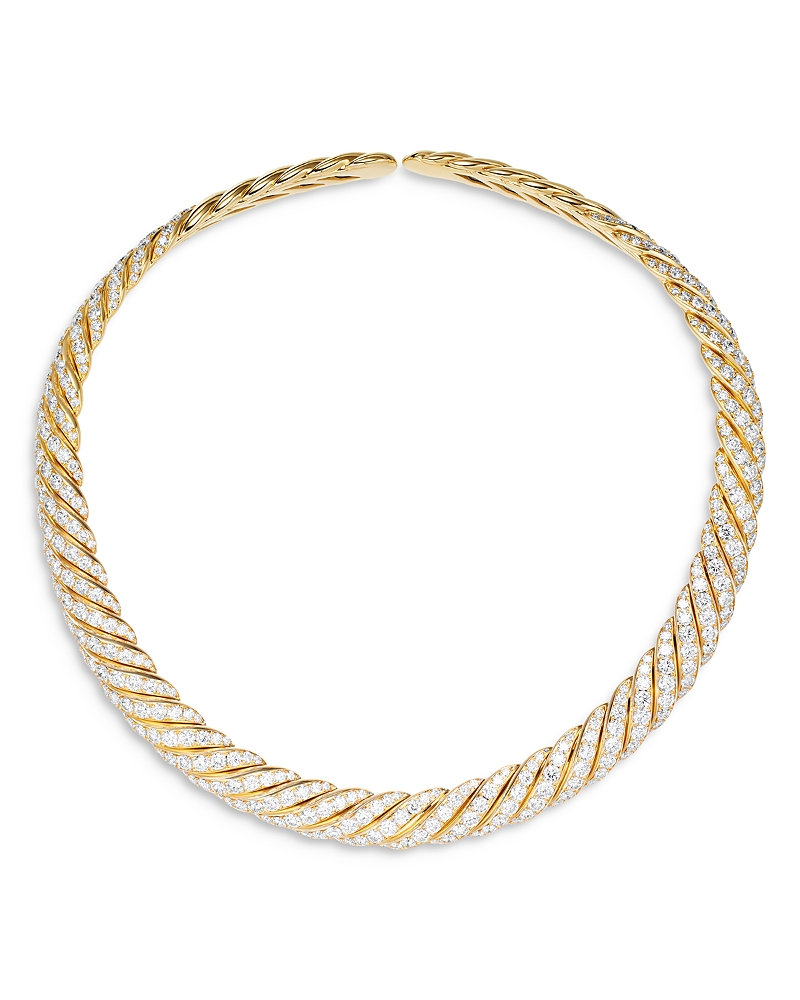 David Yurman Sculpted Cable Flex Necklace in 18K Yellow Gold with Diamonds, 9.5mm