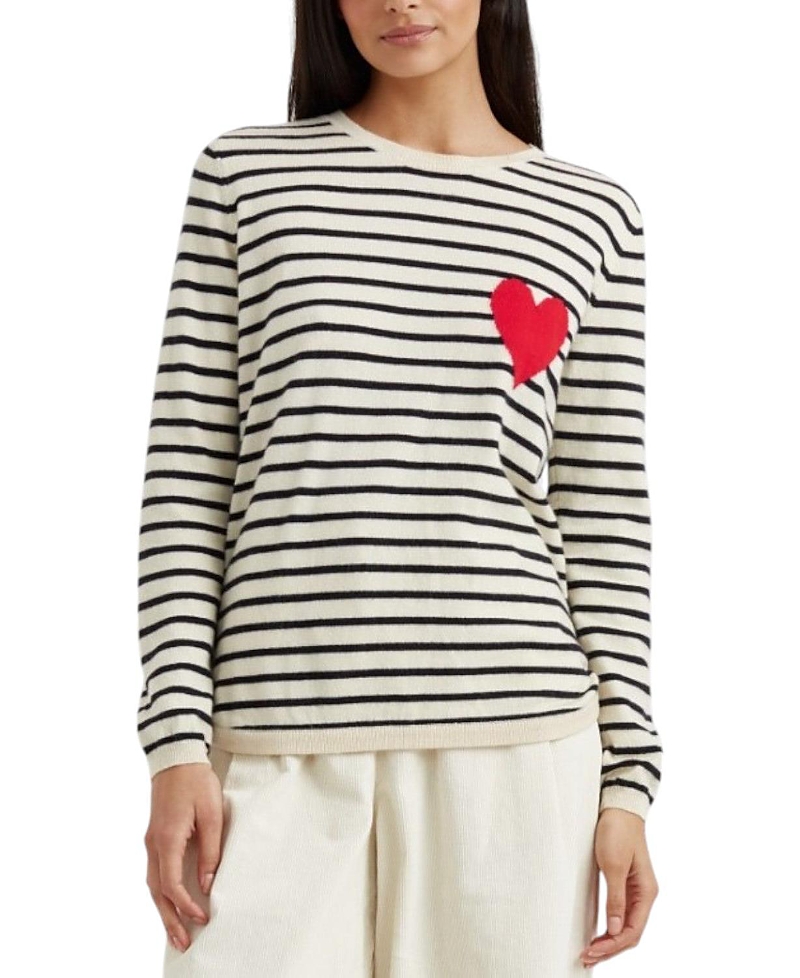 Chinti & Parker Navy-cream Breton Heart Wool-cashmere Sweater In White
